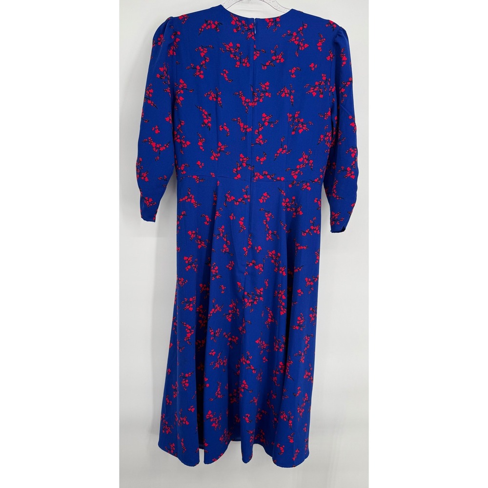 Ann Taylor Factory Blue Red Floral V-Neck 3/4 Sleeve Midi Dress Womens Sz 4 - Picture 4 of 8